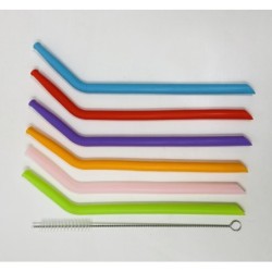 6  PAJITAS  DE  SILICONA  CURVAS  +  LIMPIADOR