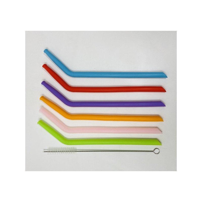 6  PAJITAS  DE  SILICONA  CURVAS  +  LIMPIADOR