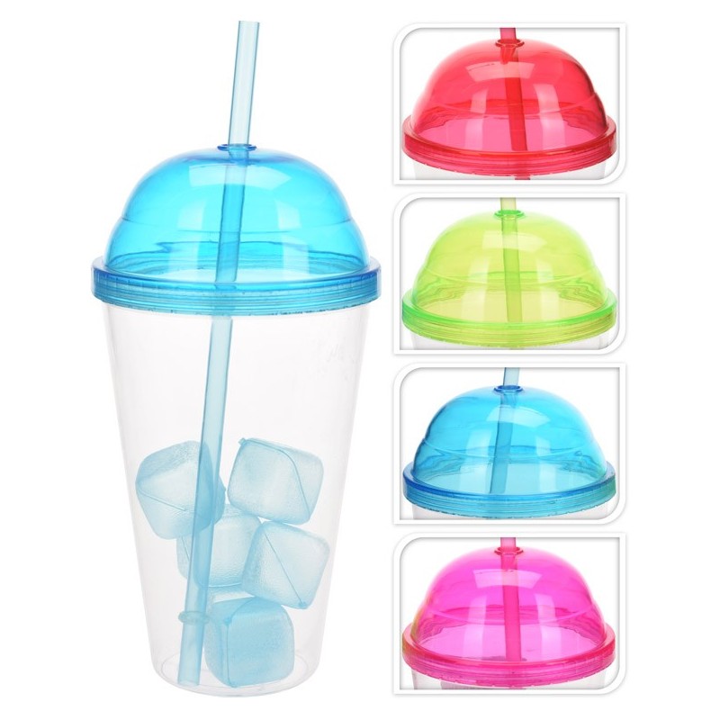VASO  CON  6  CUBITOS  Y  PAJITA  PLÁSTICO