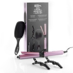 CONJUNTO  RIZADOR  DE  PELO,  CEPILLO  Y  PINZAS