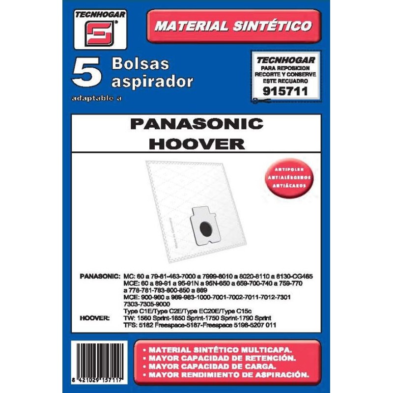 BOLSA  ASPIRADOR  5  U.  PANASONIC