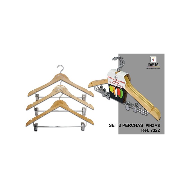 SET  3  PERCHAS  ARMARIO  RECTAS  CON  PINZA  INALSA