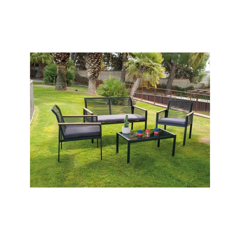CONJUNTO  ACERO  Y  MIMBRE  DE  PLÁSTICO