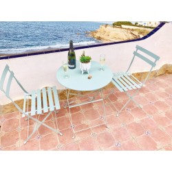 CONJUNTO  MESA  +  SILLAS  PLEGLABLES  ACERO