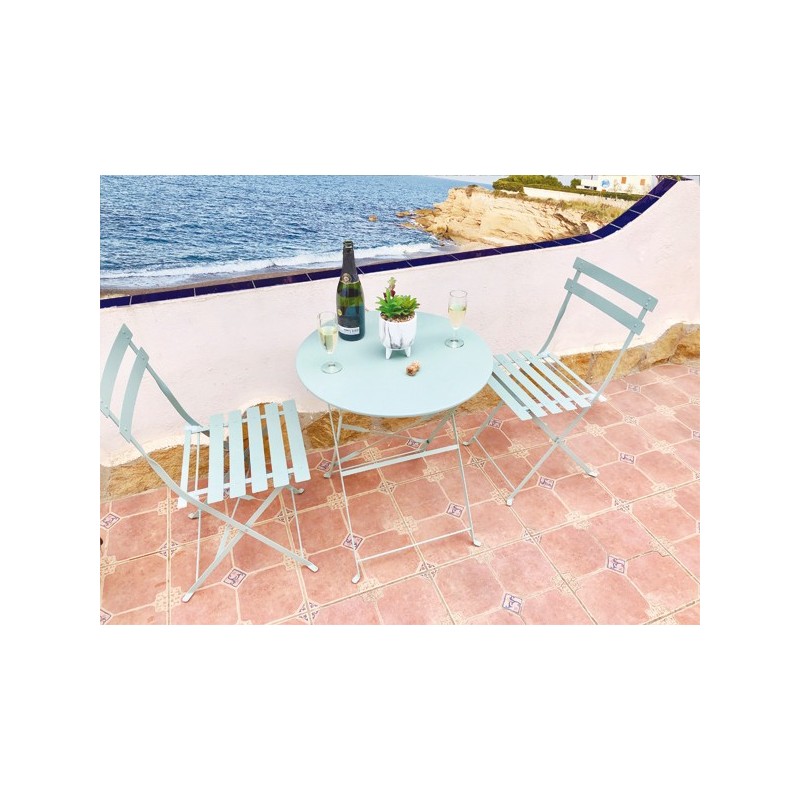 CONJUNTO  MESA  +  SILLAS  PLEGLABLES  ACERO