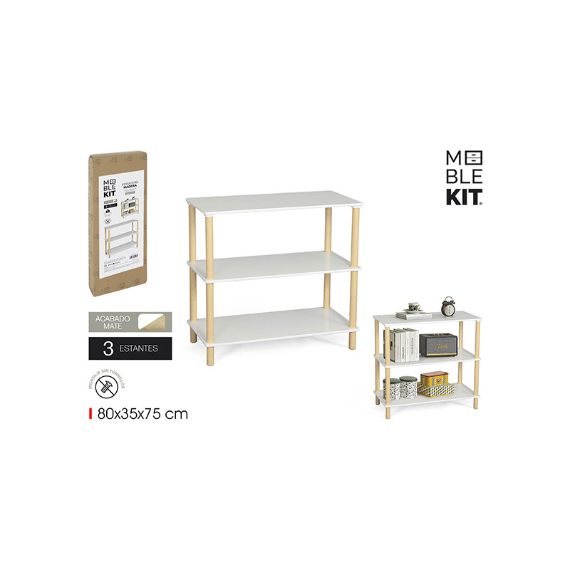 ESTANTERIA MADERA RECTANGULAR WHITE 3 BALDAS