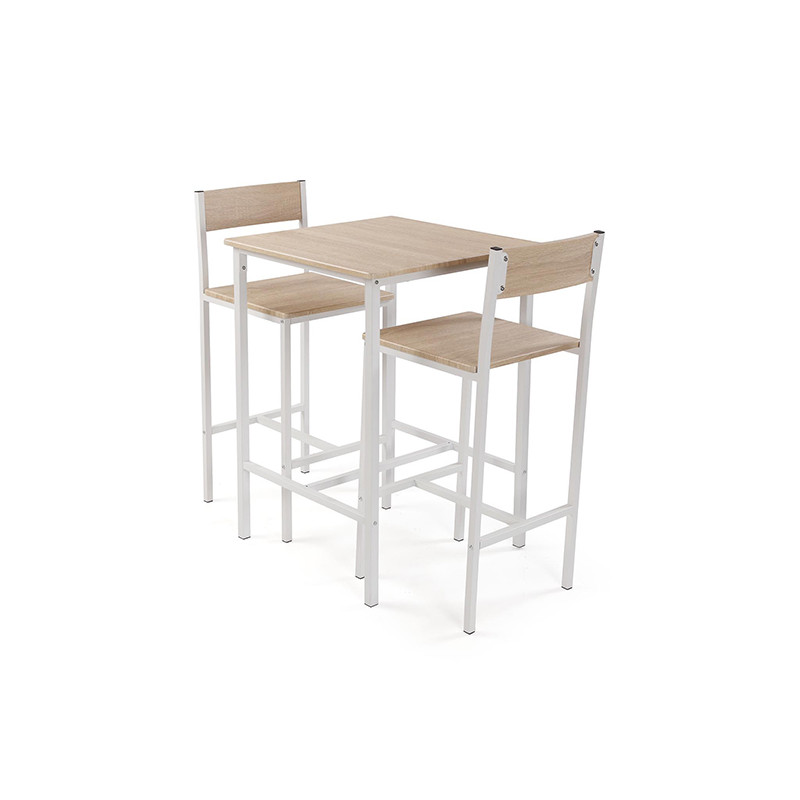 MESA + 2 SILLAS MADERA PATAS BLANCAS