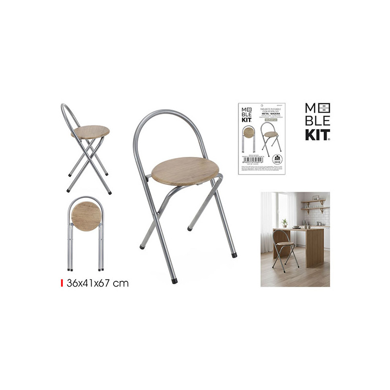 TABURETE C/RESPALDO MADERA METAL