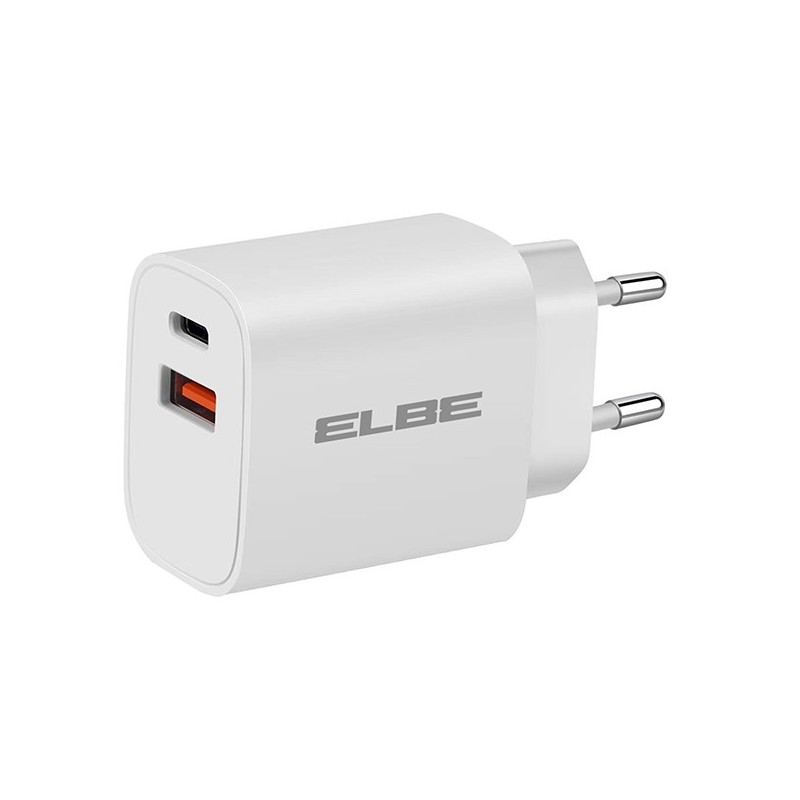 CARGADOR  DUAL  PARED  USB+TYPE  C  PD+QC3.0  20  W