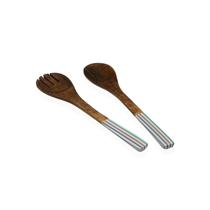 CUBIERTOS SERVIR MADERA RAYAS SET 2 PZ