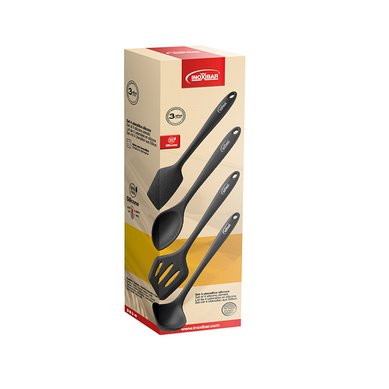 UTENSILIOS COCINA SILICONA NEGRA 4 PZAS