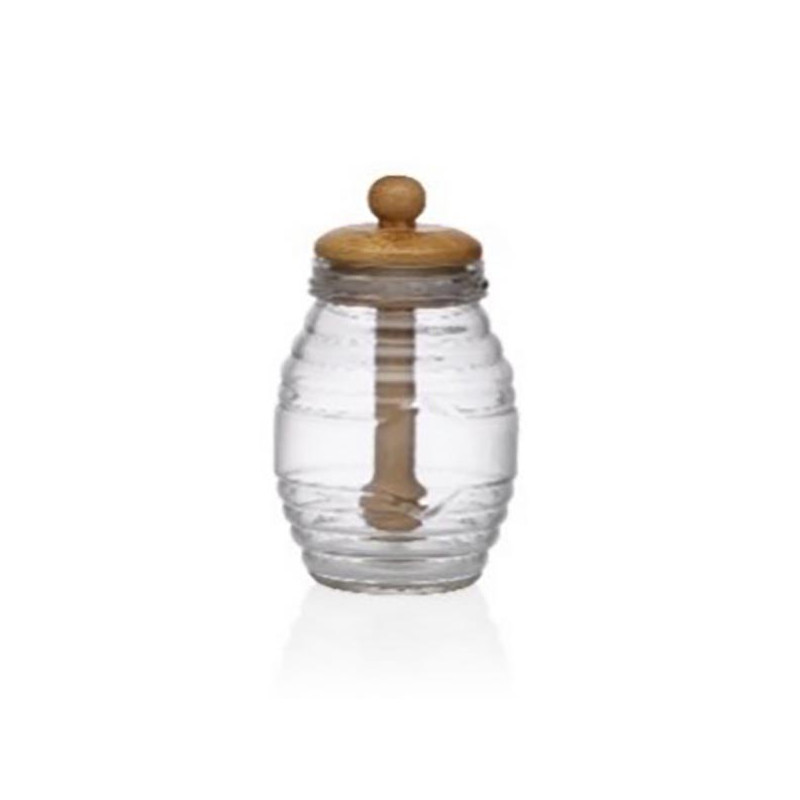 MIELERA BOROSILICATO CON TAPA Y CUCHARA BAMBU