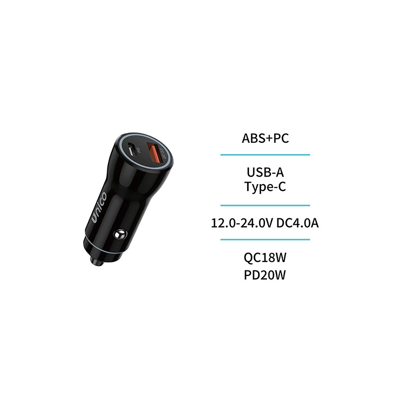 CARGADOR COCHE DUAL USB y C CARG.RAPIDA NEGRO