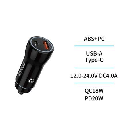 CARGADOR COCHE DUAL USB y C CARG.RAPIDA NEGRO