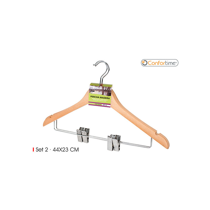 PERCHA MADERA RECTA C/PINZA SET-2