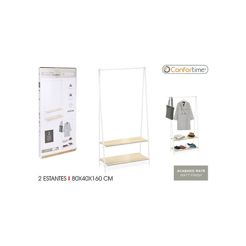 PERCHERO METAL MADERA BLANCA 2 NIVELES