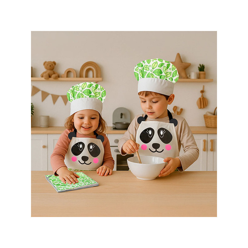 DELANTAL+GORRO+2PAÑOS PANDA INFANTIL