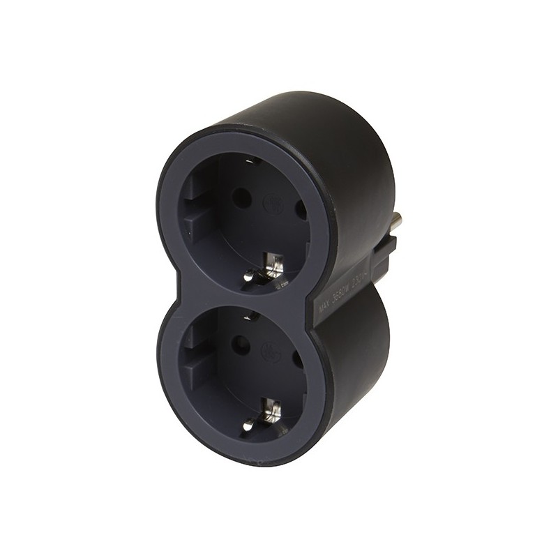 ADAPTADOR  ESTÁNDAR  2X2P+T  FRONTAL  NEGRO