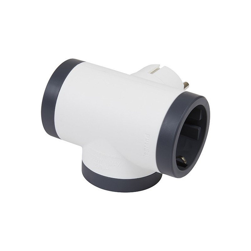 ADAPTADOR  3x2P  +  T  LATERAL  BCO/NEGRO