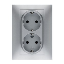 BASE  ENCHUFE  EMPOTRAR  DOBLE  TT  ALUMINIO