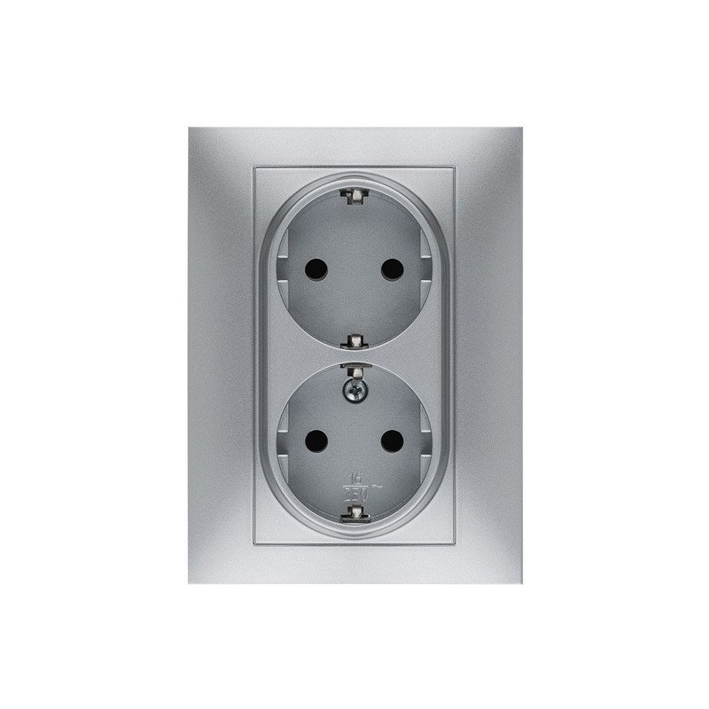 BASE  ENCHUFE  EMPOTRAR  DOBLE  TT  ALUMINIO