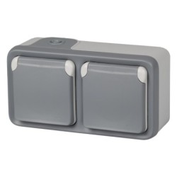 ENCHUFE  DOBLE  C/TT  SUPERFICIE  IP55  GRIS