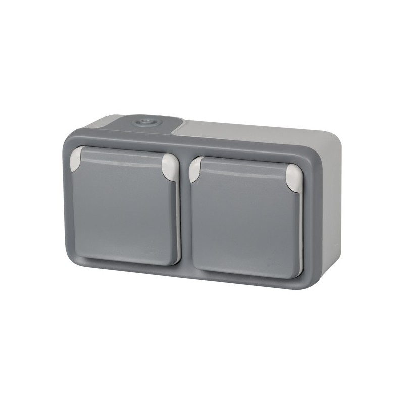 ENCHUFE  DOBLE  C/TT  SUPERFICIE  IP55  GRIS