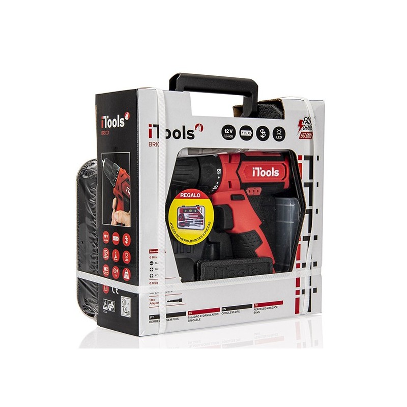 TALADRO  INALÁMBRICO  12V  ITOOLS  +  SET  HERRAMIENTAS