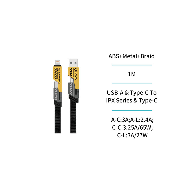 CABLE CONEX 4en1 COMBINA USB-A-LIGHTNING- USB-C