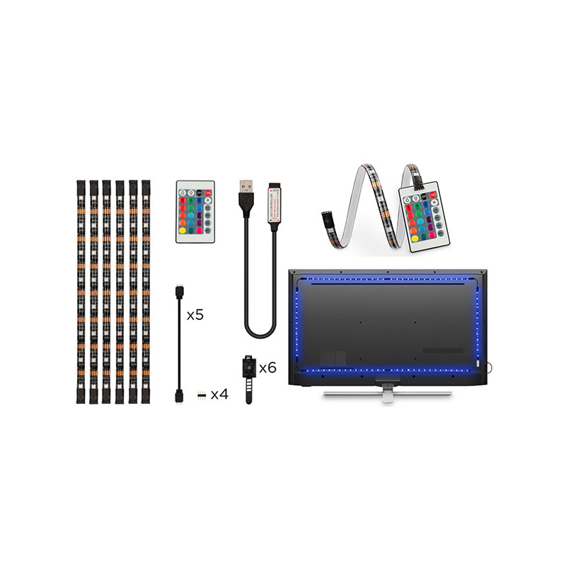 TIRA LED RGB A USB TV +CONTROL REMOTO 6 TIRAS