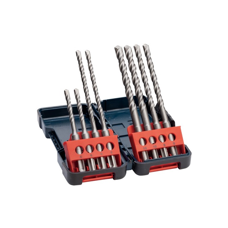 estuche  CON  8  BROCAS  SDS-PLUS  CON  4  ESPIRALES  DE  CORTE  Y  PUN