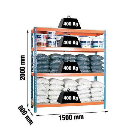 ESTANTERIA 4 ALTURA AZUL/NARANJA 400 KILOS
