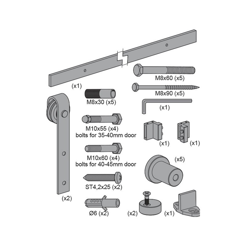 KIT  CORREDERA  RUSTICO  80  NEGRA