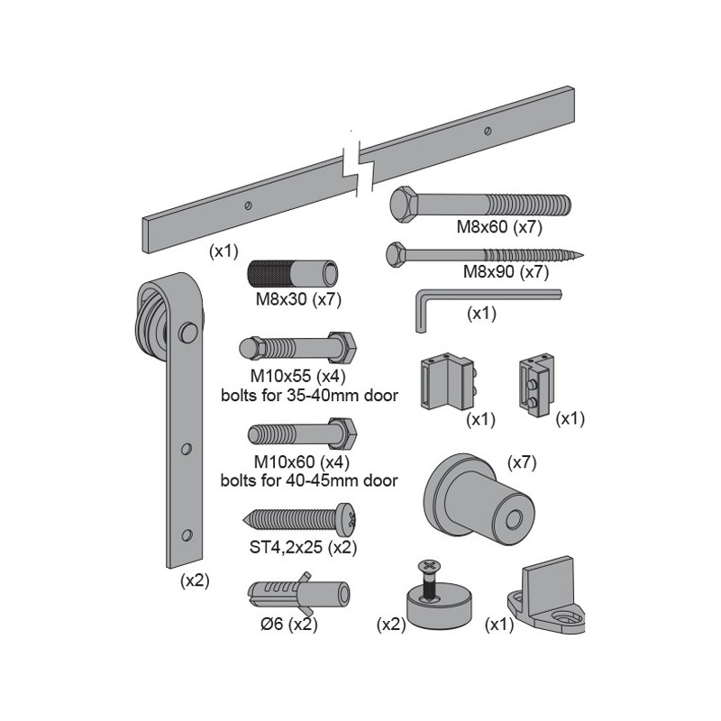 KIT  CORREDERA  RUSTICO  80  NEGRA