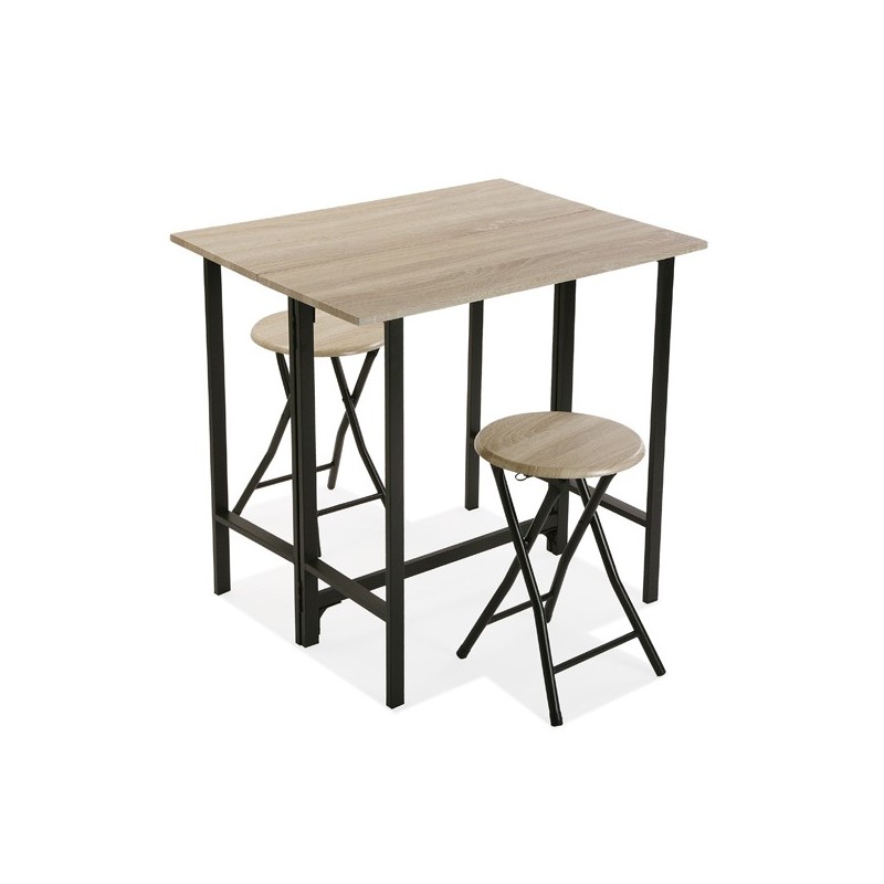 JUEGO  MESA  Y  DOS  SILLAS  EN  MADERA  Y  METAL